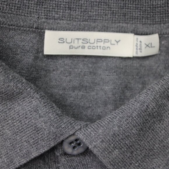 Suitsupply Polo Shirt Mens XL Gray Pure Cotton Short Sleeve w/ Chest Pocket - Picture 7 of 13